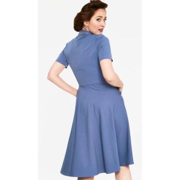 Voodoo Vixen Bluebelle Embroidered Swing Dress - Picture 2 of 3